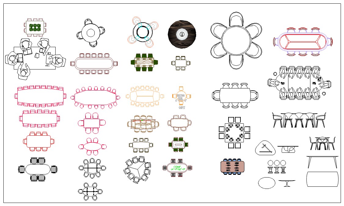 Cad blocks of conference table - Cadbull