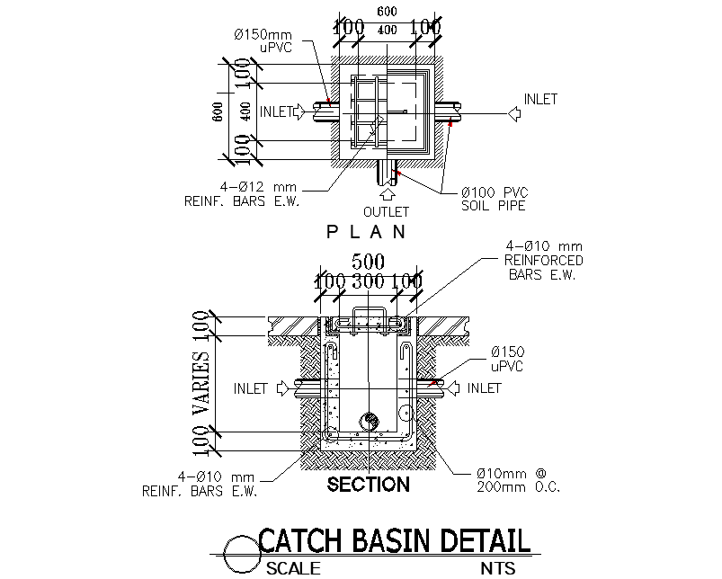 Catch basin detail dwg file - Cadbull