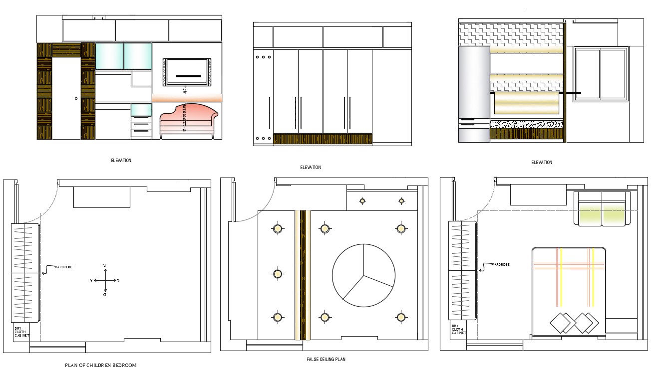 Children Bedroom Plan and Elevation AutoCAD Drawing Cadbull