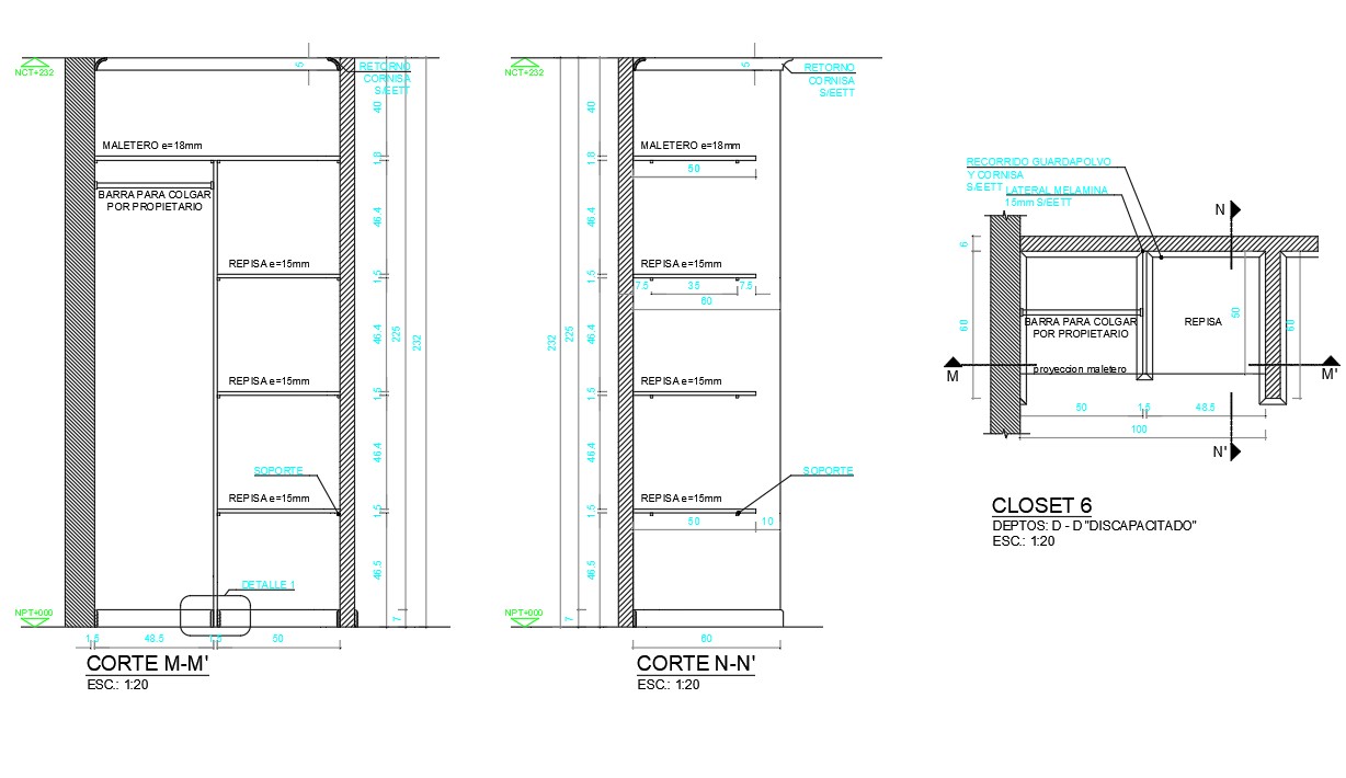 Closet Cabinet Plan And Section Drawing DWG File - Cadbull