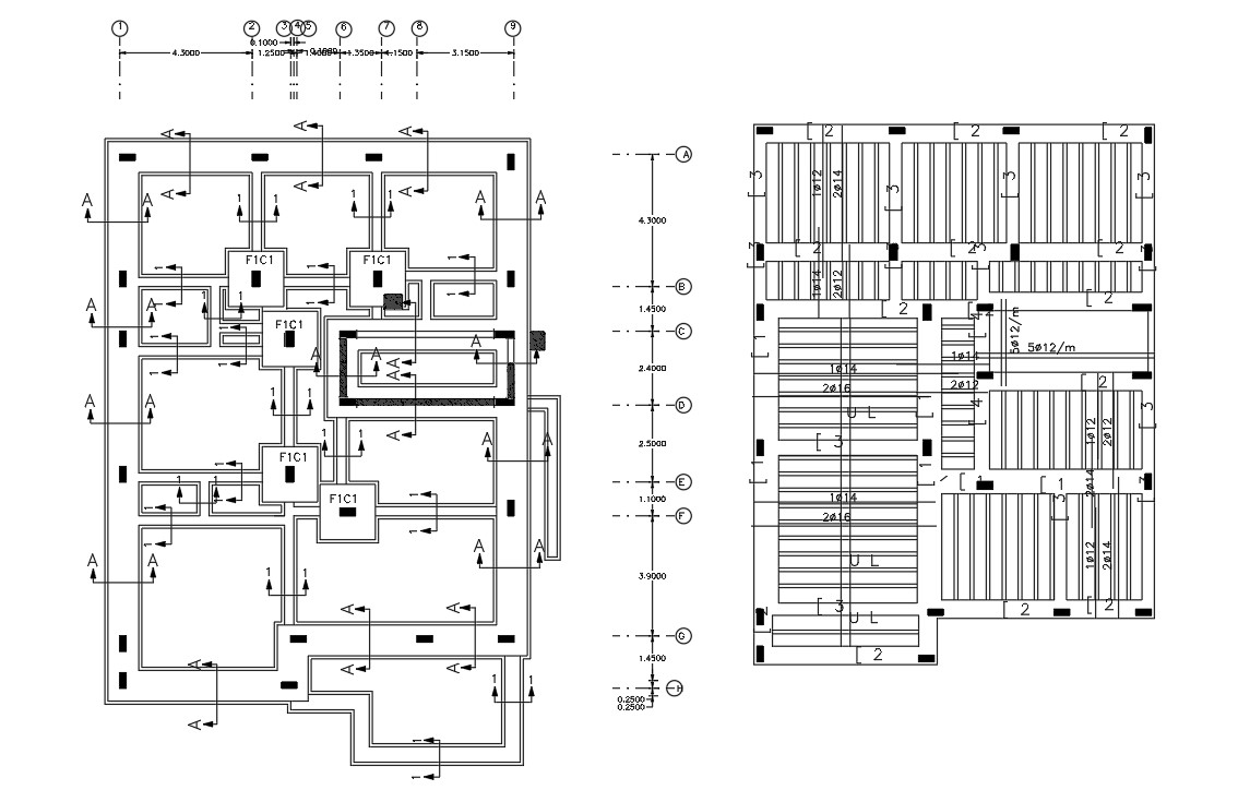 Column Footing Layout Plan With Slab Structure Design - Cadbull