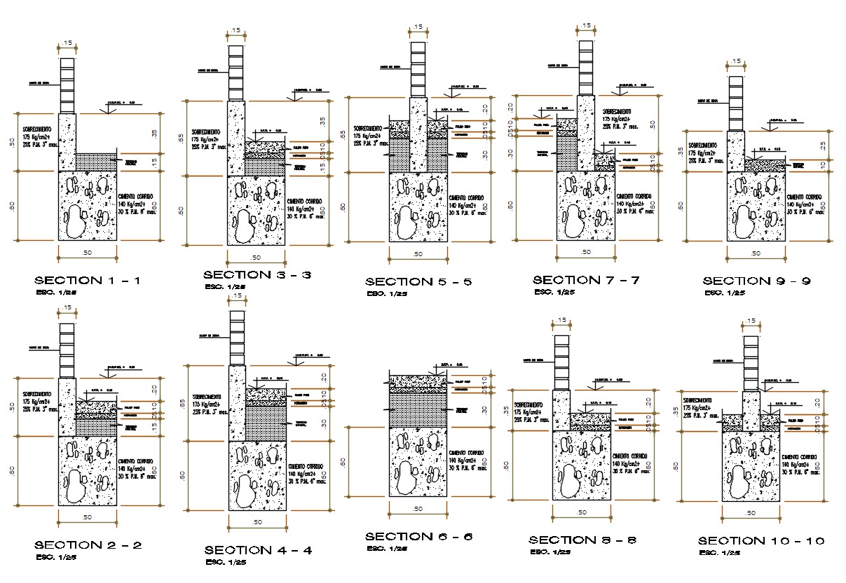 Column Footing Section DWG File - Cadbull