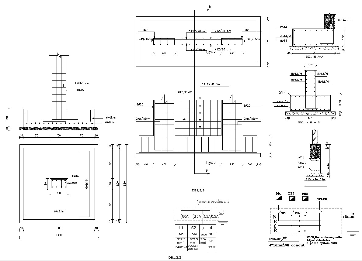 Column Foundation Design With Beam Reinforcement Design CAD - Cadbull