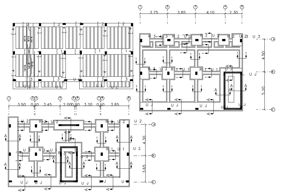 Column Foundation Design With Center line Plan AutoCAD Drawing - Cadbull