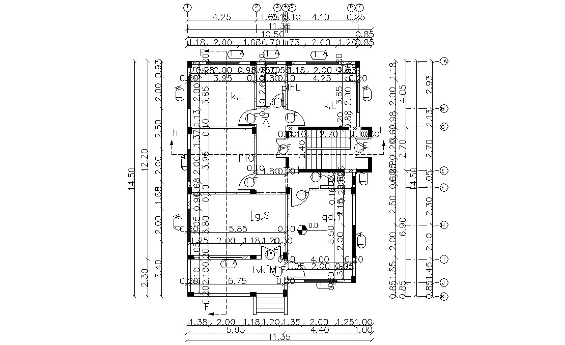  Column  House  Layout  Plan  With Dimension CAD drawing Cadbull