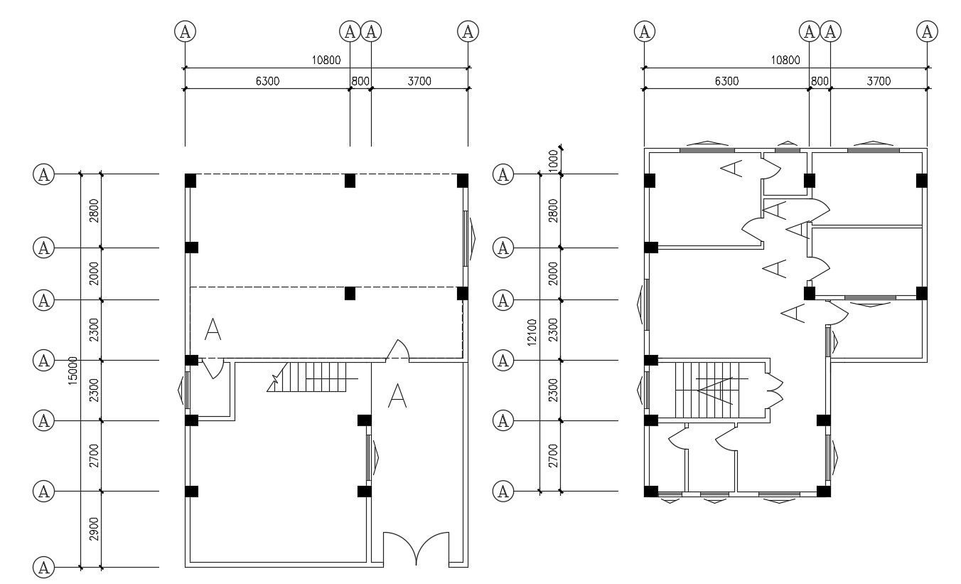  Column  Layout Plan  in House  Design AutoCAD File Free Cadbull