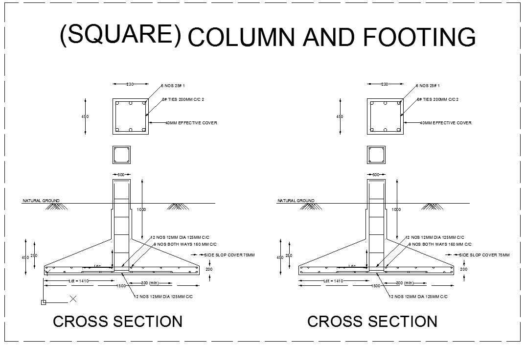 Column and Footing Detail dwg file Cadbull