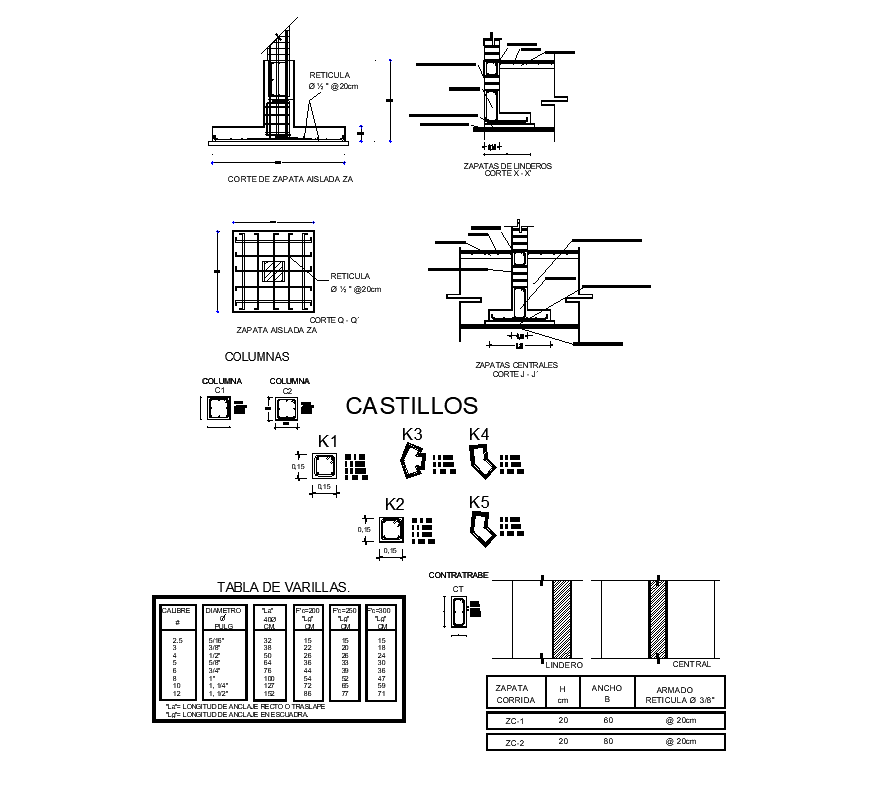 Column structure detail plan 2d view layout file - Cadbull