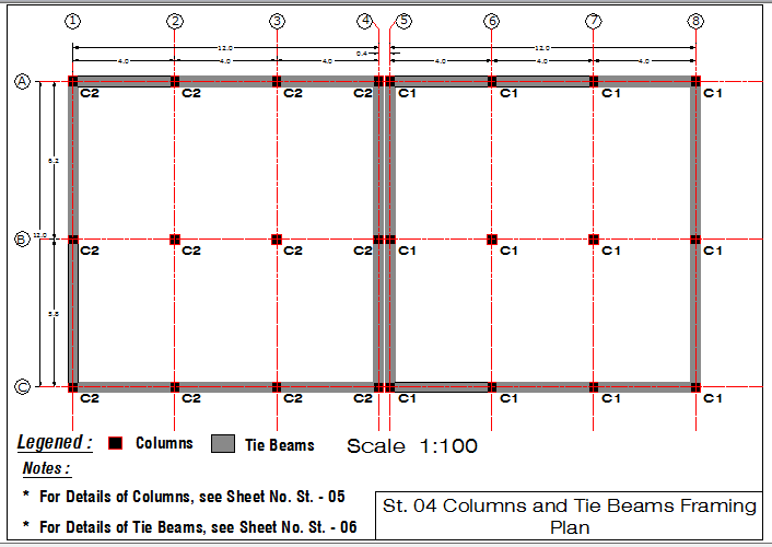 Columns And Tie Beams Framing Plan Dwg File Cadbull