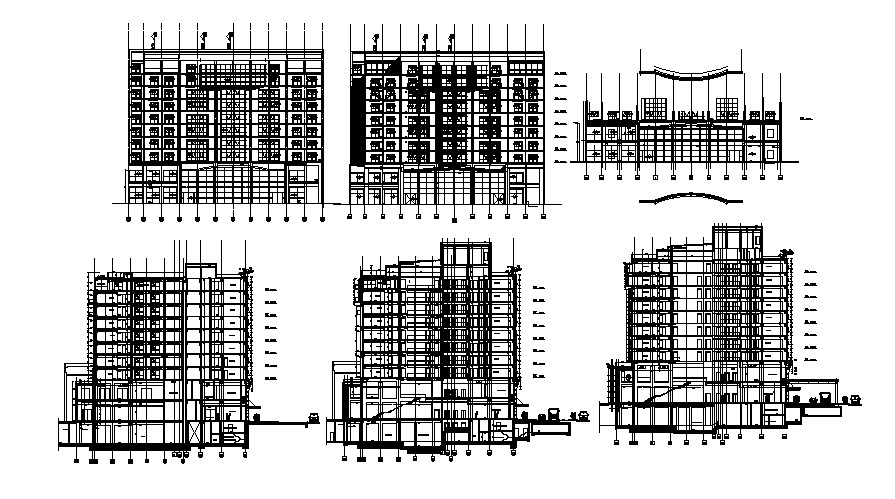 Commercial Multi Storey Building Design Elevation and Section Drawing ...