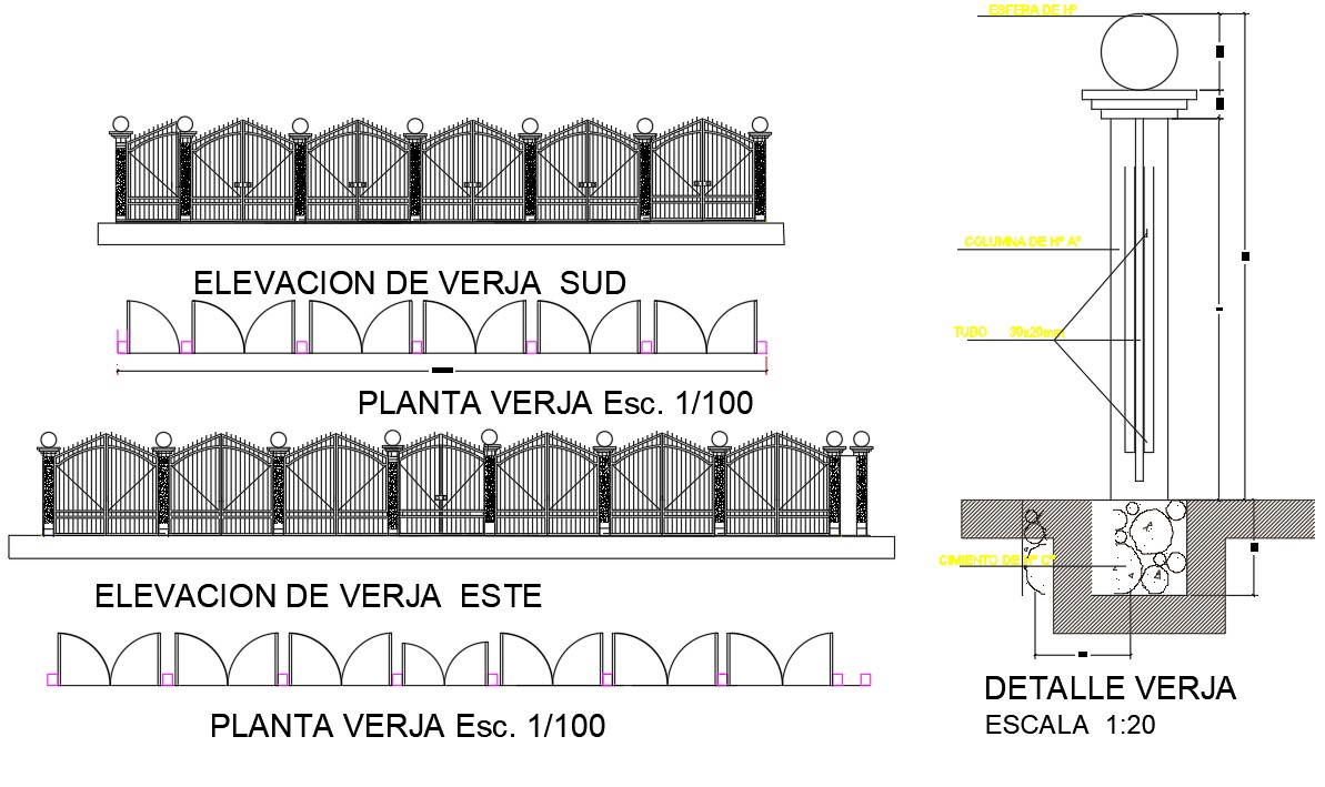 Compound Iron Gate Wall Design Dwg File Cadbull