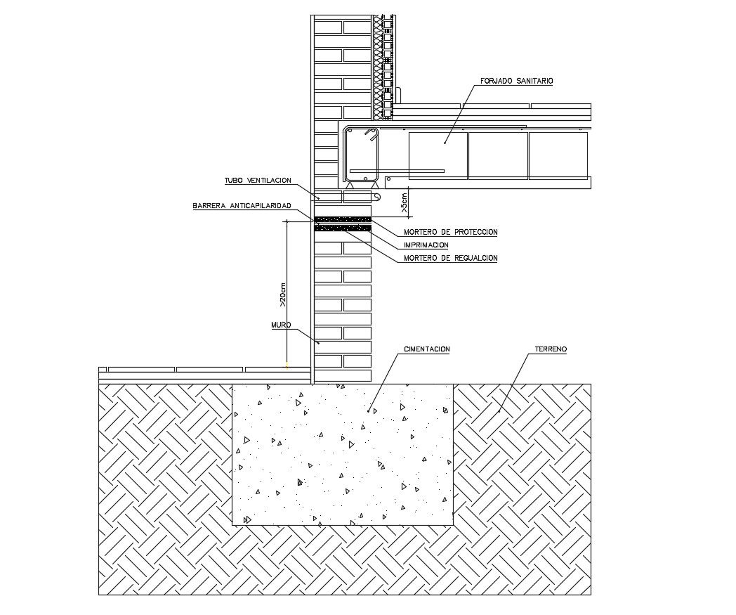 Construction detail of waterproofing wall in AutoCAD - Cadbull