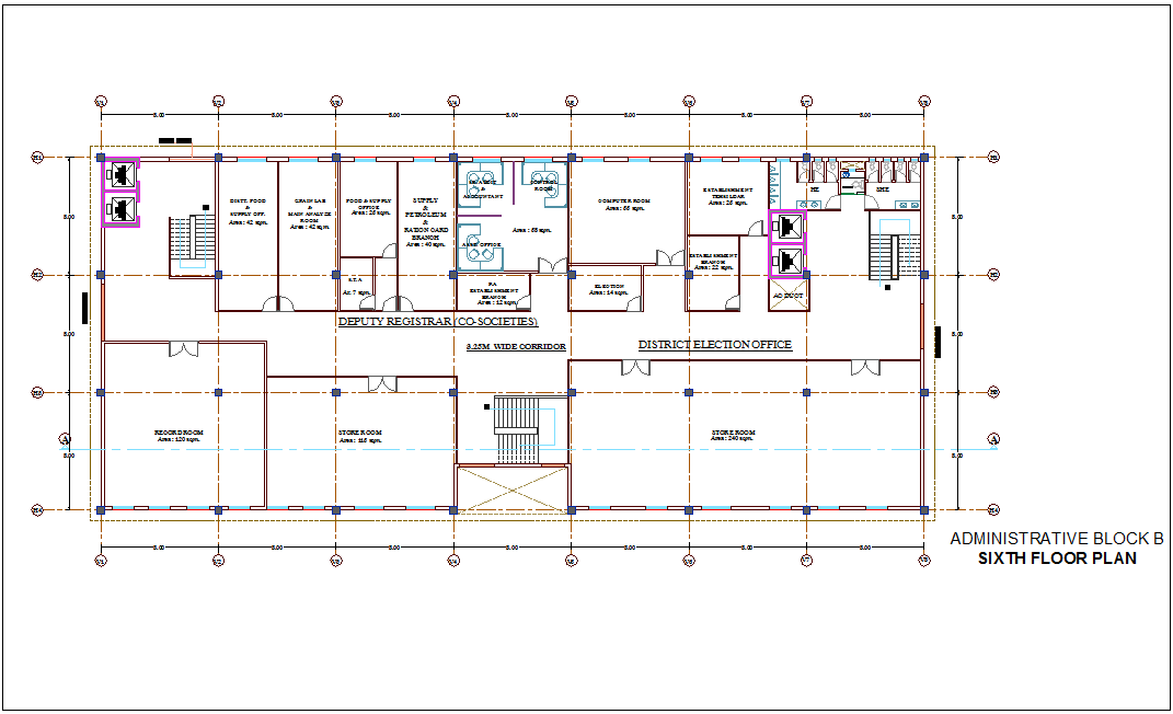 Corporate building with administration plan of sixth floor