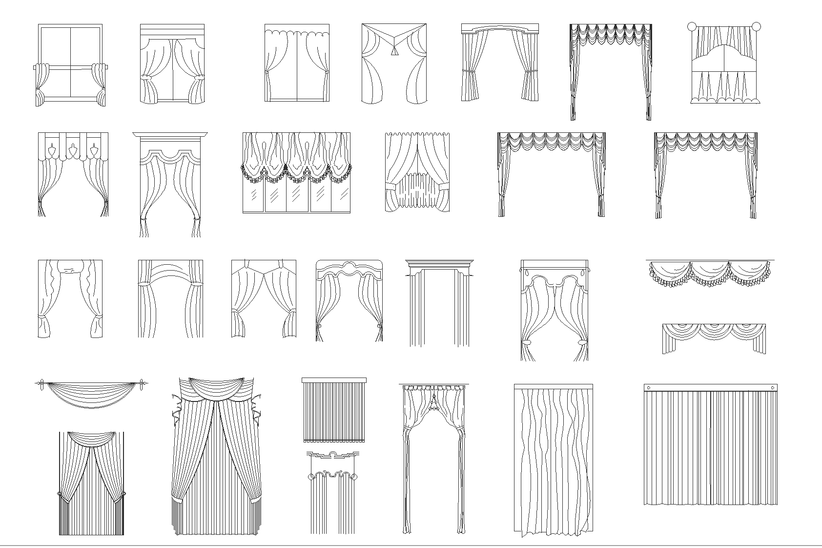 Curtains plan detail dwg file. - Cadbull