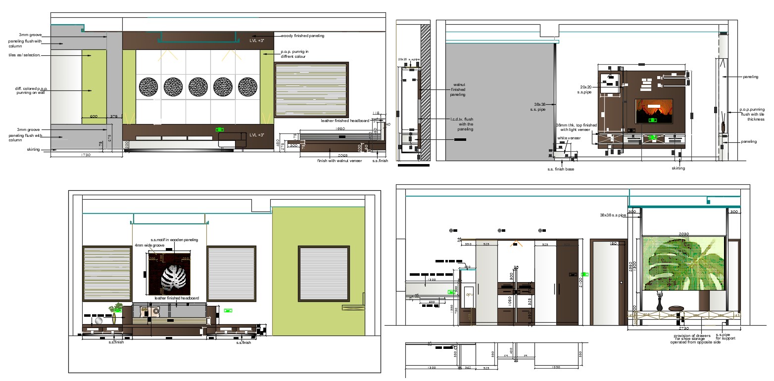 Dwg Drawing Best Wall Elevation Of Bed Room Interior Design