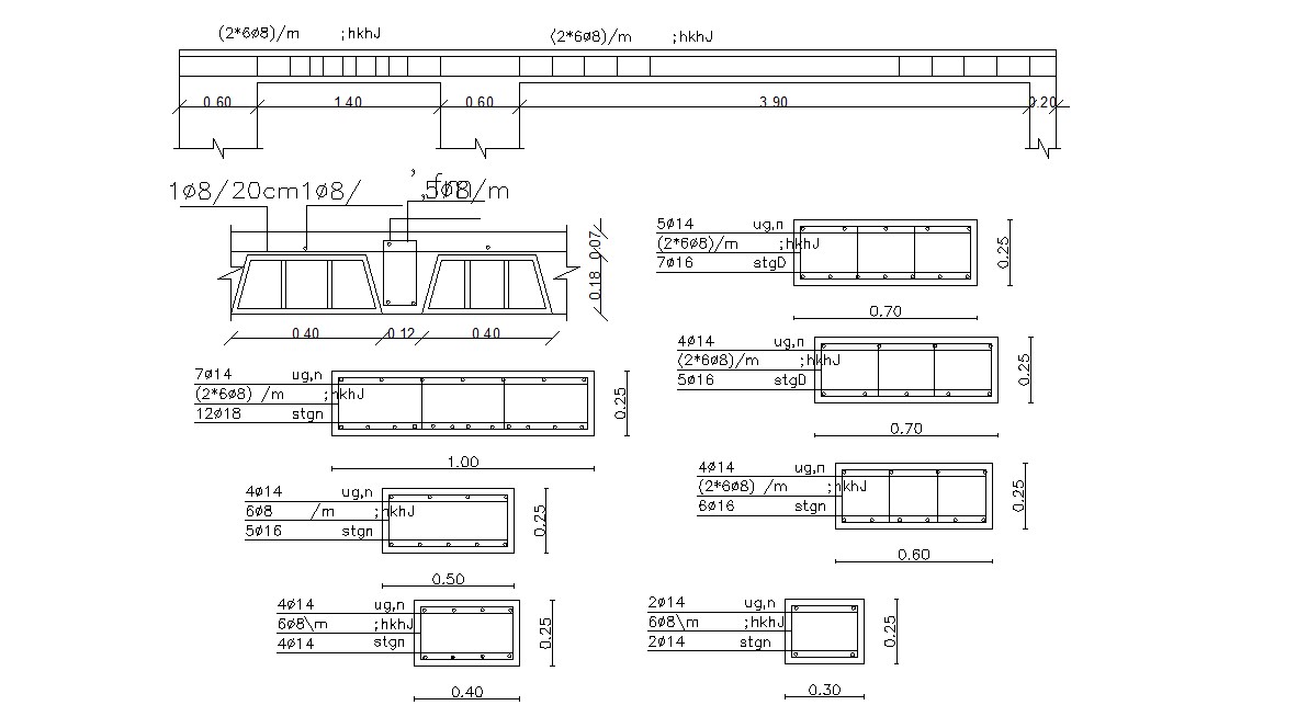 DWG Drawing structure Beam Reinforcement Design With Section - Cadbull