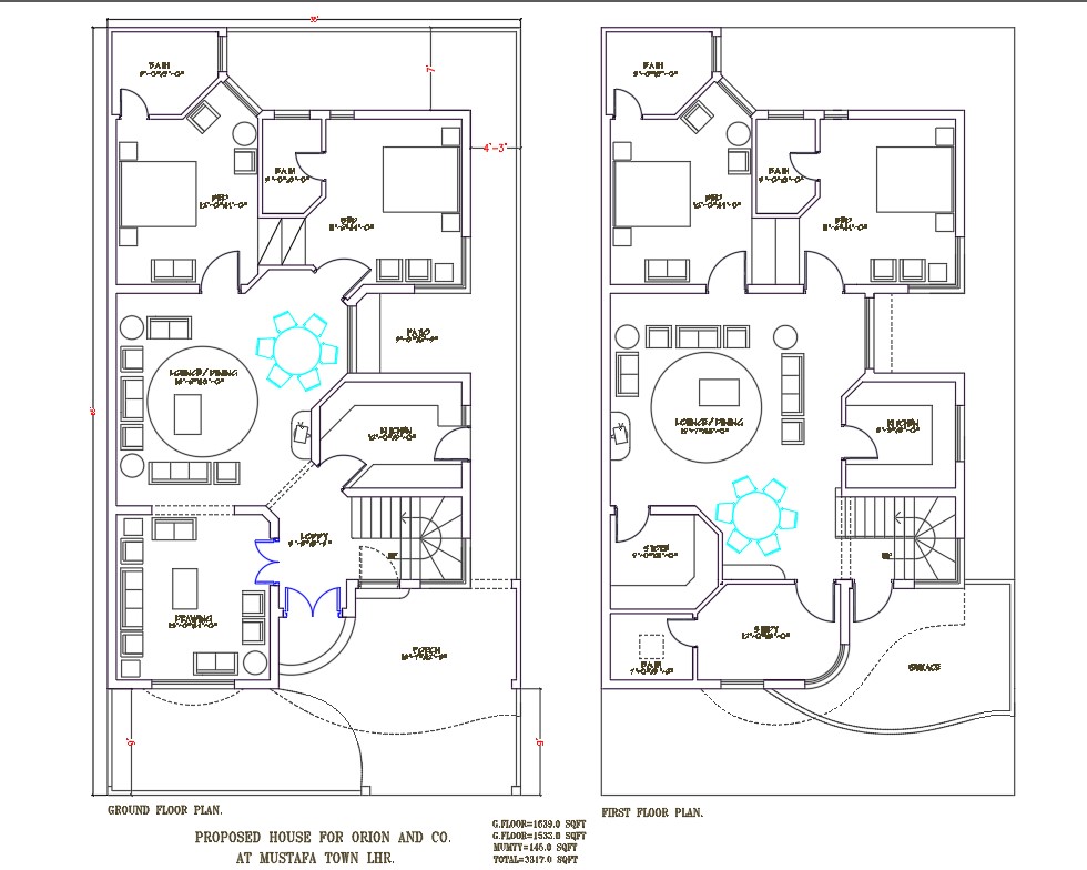 DWG AutoCAD file of 35'X65' Double bedroom G+1 House plan .Download the ...