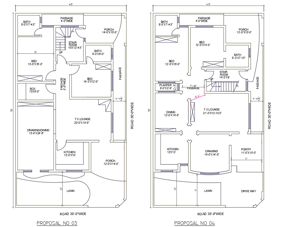 DWG AutoCAD  file  shows 40 X70 two Various types of 2  BHK  