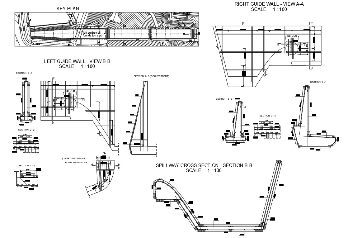 DWG CAD drawing of the Spillway cross section details.Download the ...