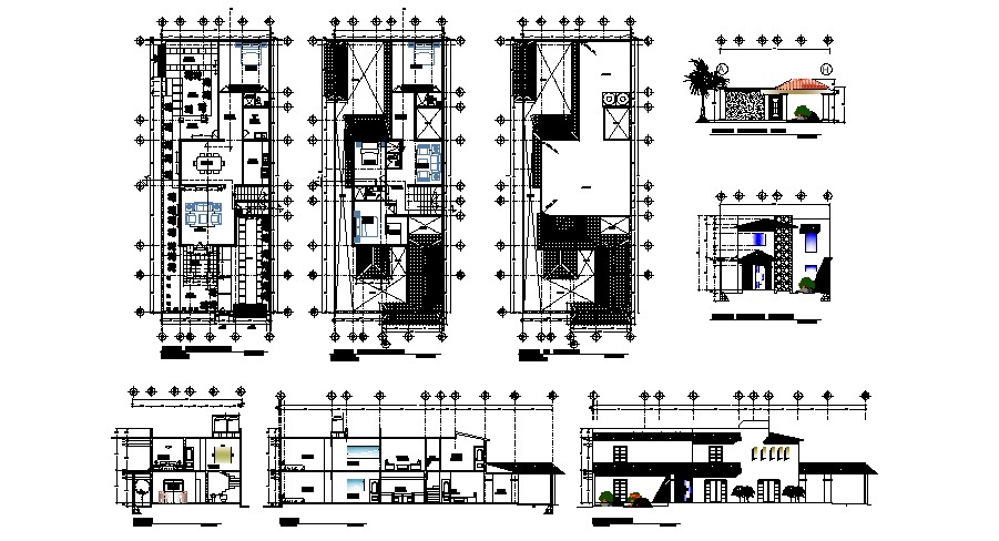 Design of bungalow 10.00mtr x 25.00mtr with elevation and section in ...