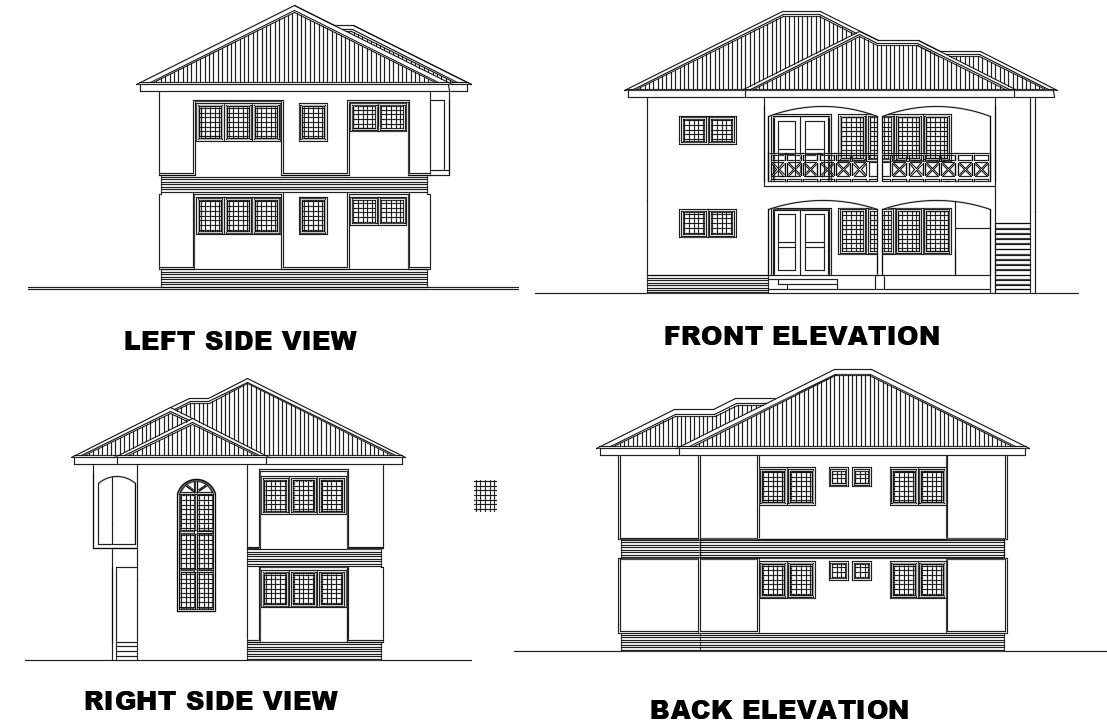 House elevation design detail in DWG file Cadbull