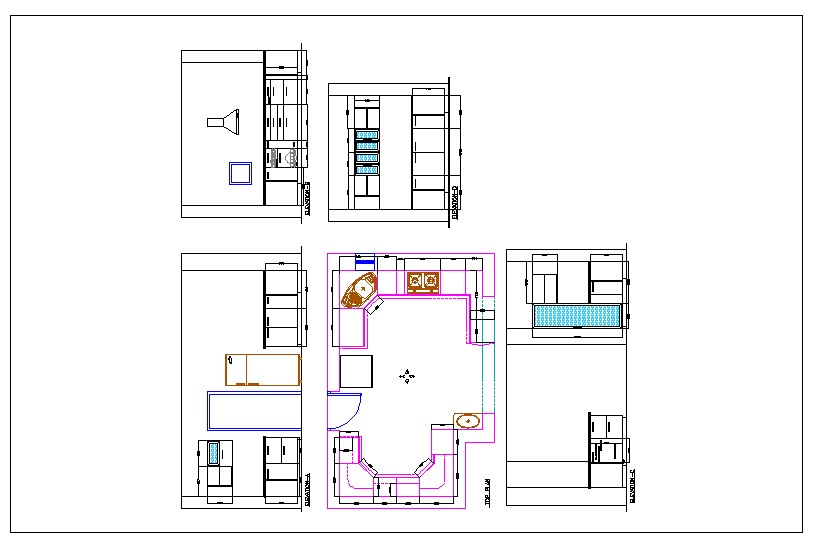 Design plan view of kitchen and elevation detail dwg file - Cadbull