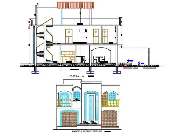 Detail of Elevation  and section house  plan  dwg  file  Cadbull