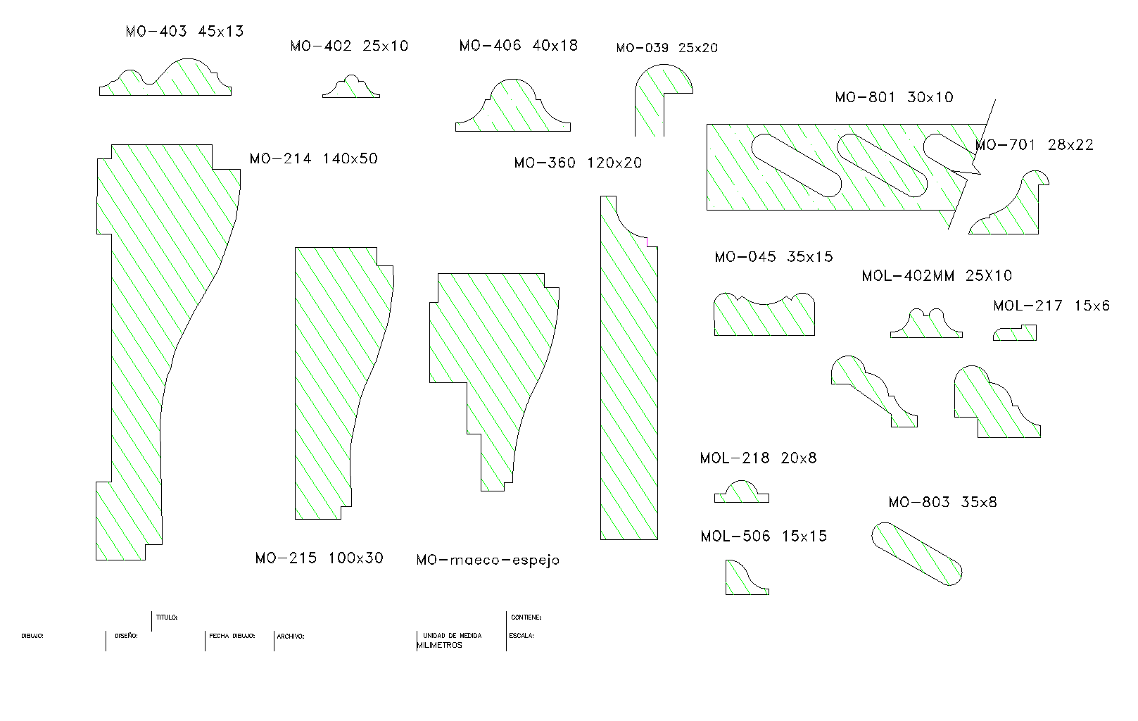 Detail of a section of wooden mouldings plan detail dwg file. - Cadbull