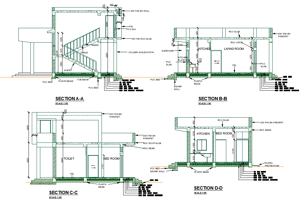 Detail Of Section House Plan Autocad File Cadbull