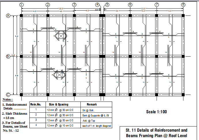 Details Of Beam And Slab Reinforcement At Roof Level Dwg File Cadbull