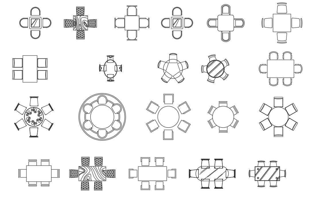 Dining Table Chair AutoCAD Blocks Top View Plan - Cadbull