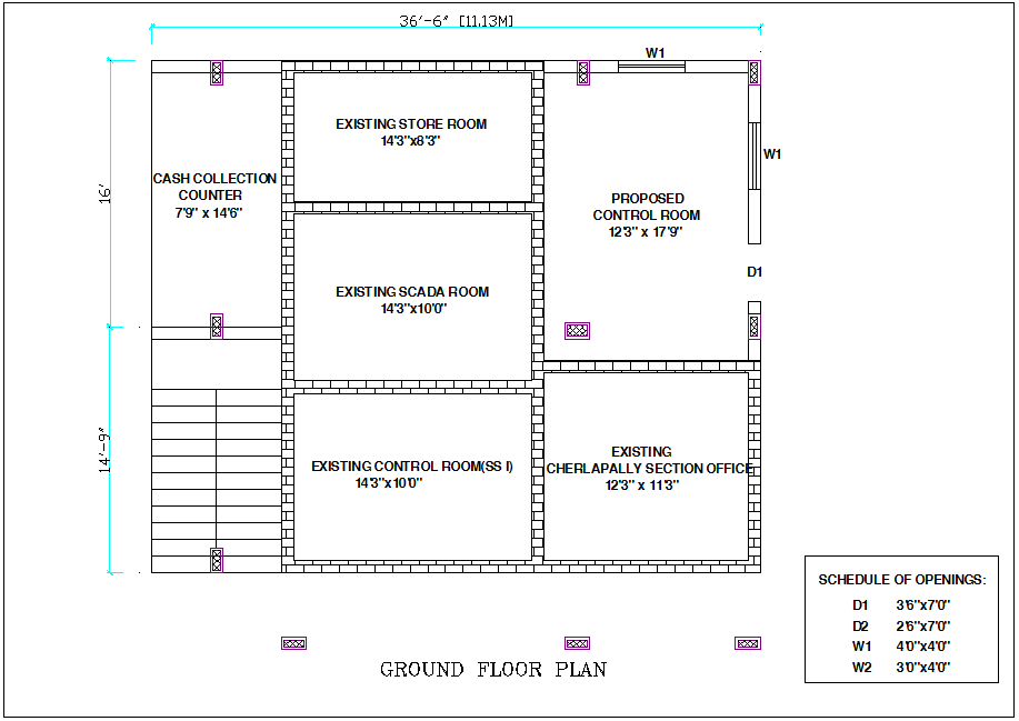 Door And Window Schedule Of Opening In Ground Floor Plan Of