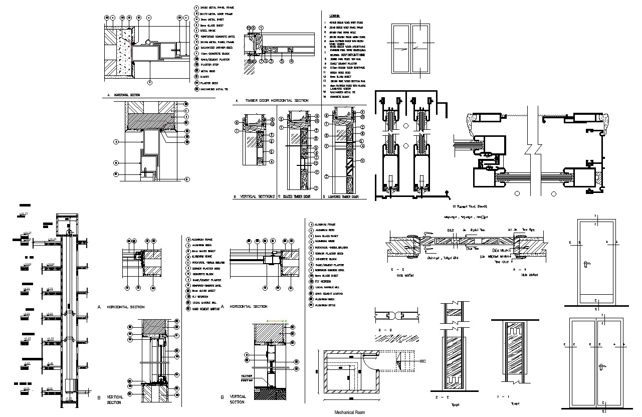 Doors And Windows plan Section elevation Drawing - Cadbull