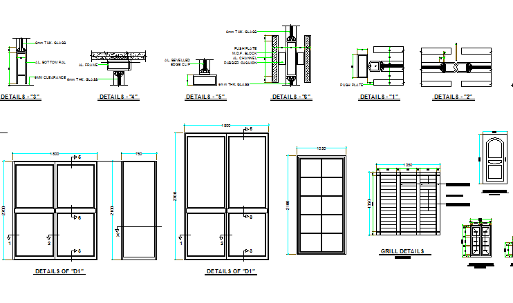 Doors and windows installation with grill dwg file - Cadbull