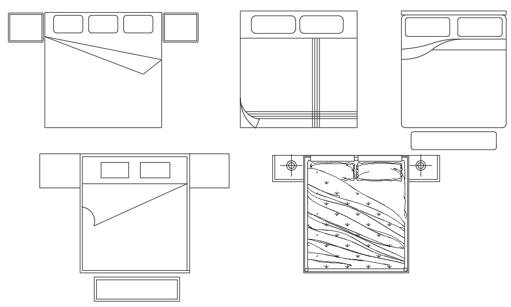 Double Bed Furniture Blocks Drawing Dwg File Cadbull 