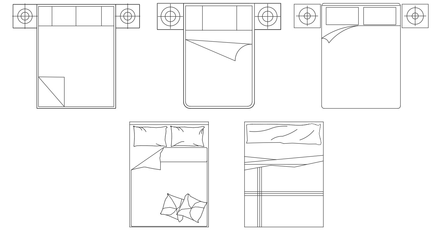 Double Bed Top View Plan CAD Blocks - Cadbull