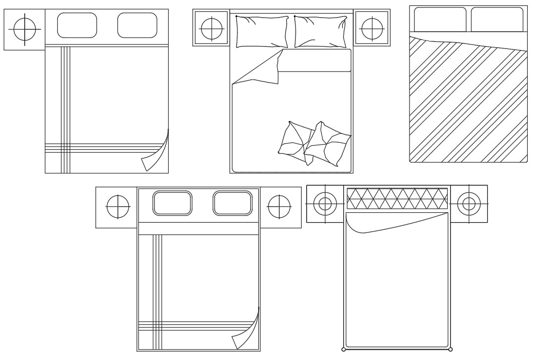 Double Bed With Side Lamp Drawing CAD Blocks - Cadbull