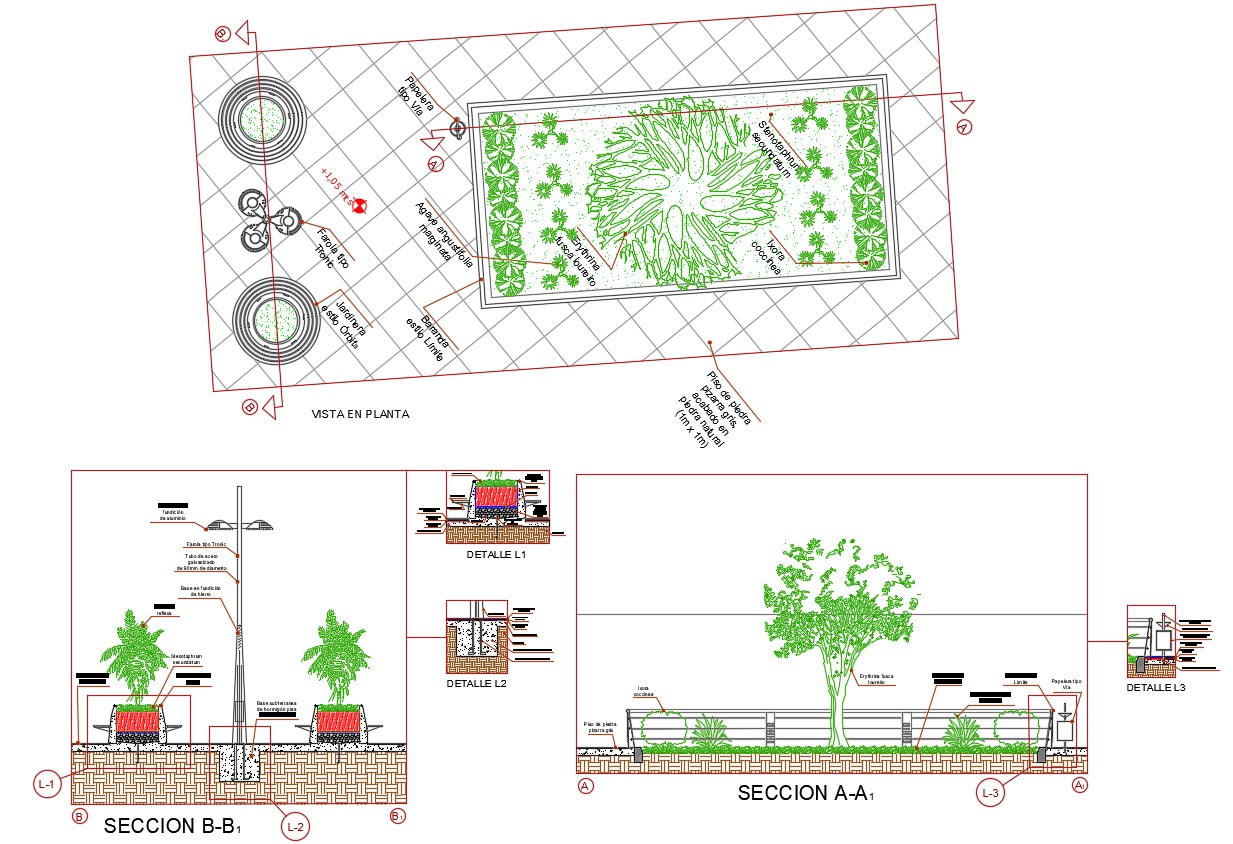 Download Free Garden With Street Light Installation CAD Drawing - Cadbull