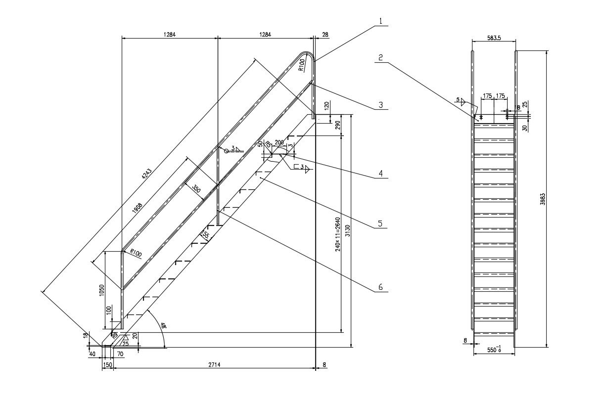 Download MS Stair Front And Side Elevation Design AutoCAD File - Cadbull