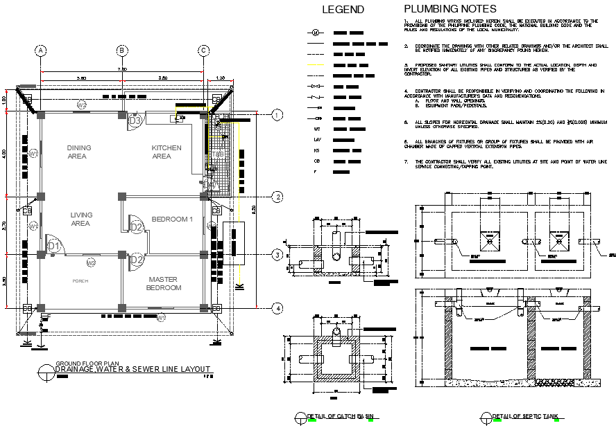 Drainage, water & sewer line layout file - Cadbull