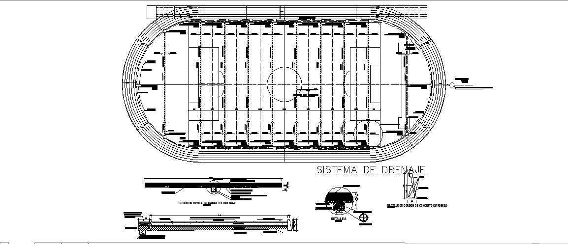 Drainage water system details for sports ground dwg file - Cadbull