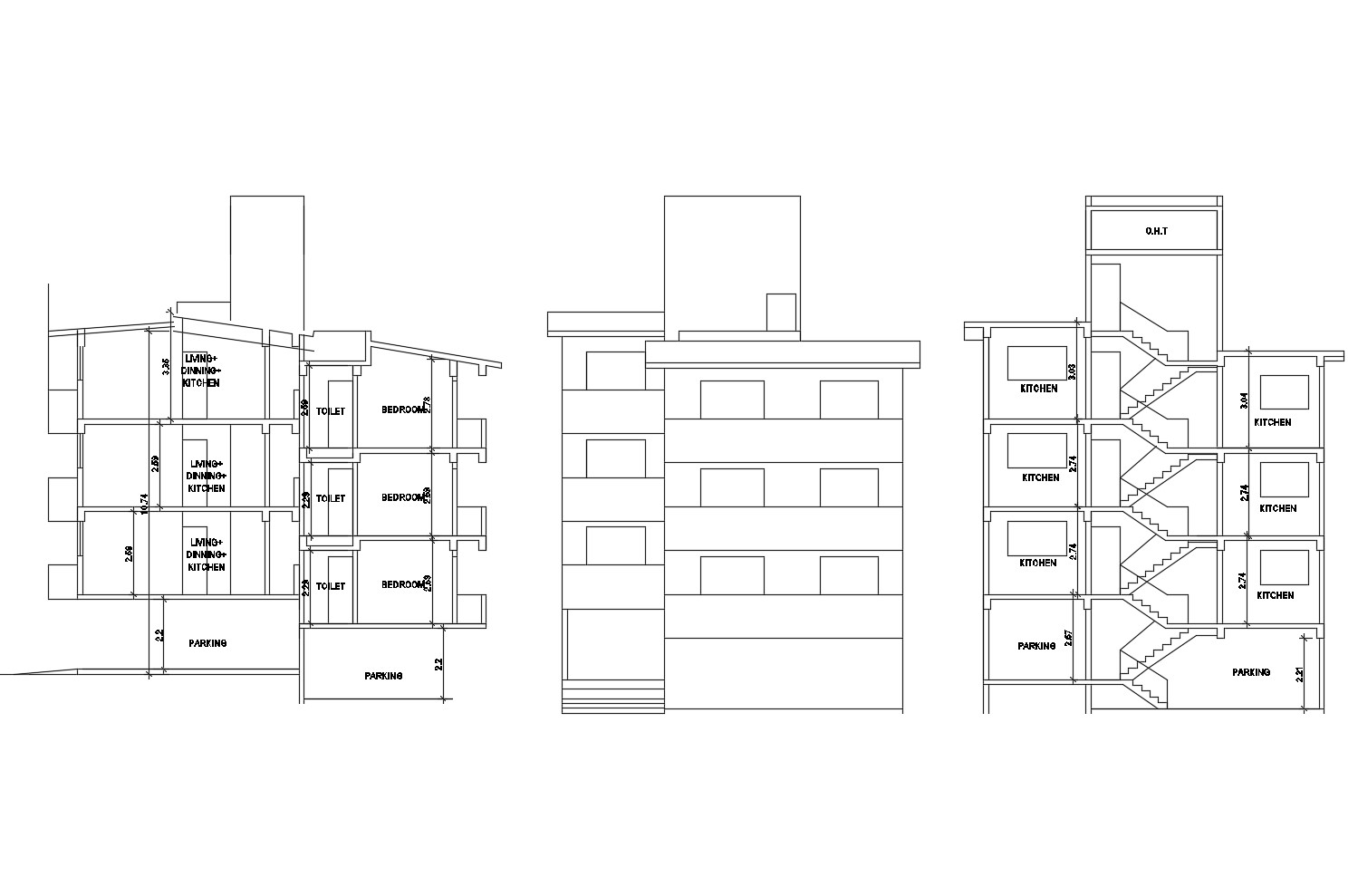 drawing-of-a-row-house-plan-with-elevation-and-section-details-cadbull