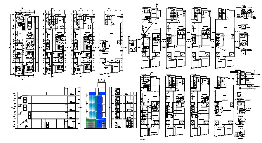 Drawing of the residential apartment with elevations - Cadbull