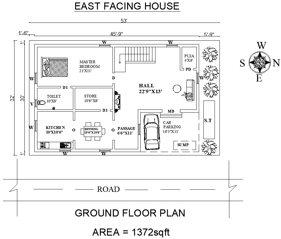 East  Facing  House  Plan  as per  Vastu  Shastra Cadbull