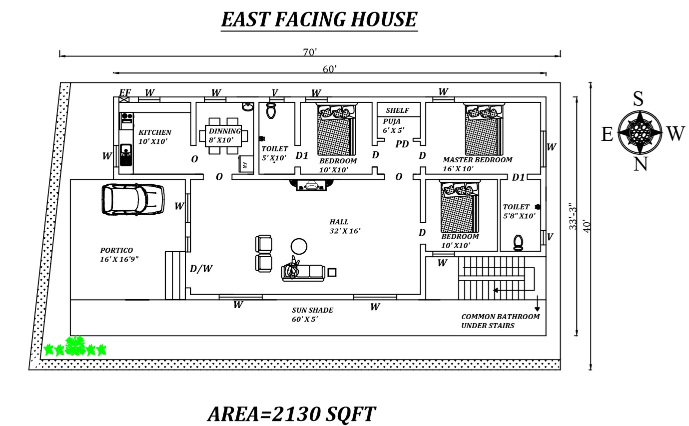 East Facing House Plan As Per Vastu Shastra Cadbull