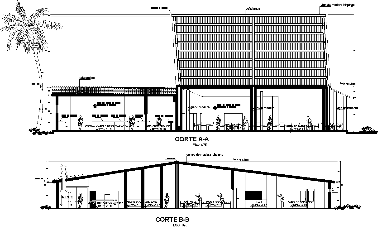 Ecological resort elevation detail dwg file, - Cadbull