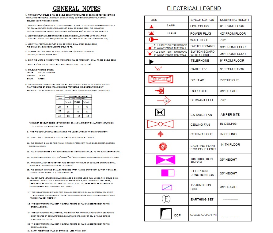 Electrical Legend DWG And General Note AutoCAD Drawing Cadbull
