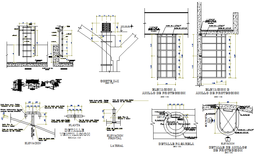 Detail pdf. Concrete structures Elevations. Construction Water Tank detail. Elevator for loads Dimensions. IEC detail Design Structural schemes.
