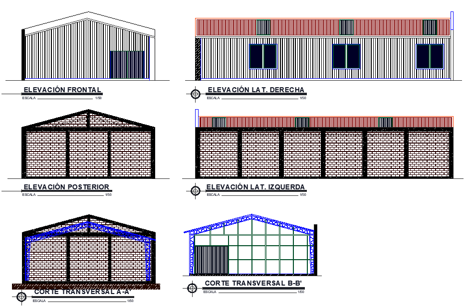 Elevation And Section Industrial Warehouse Metal Structure 200m2 Detail ...