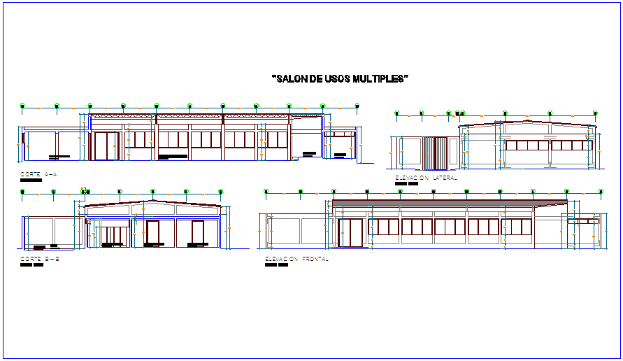 Elevation and section view of multi purpose use room dwg 